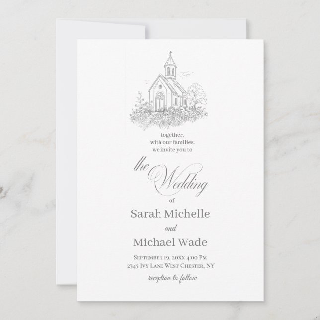 Church Calligraphy Wedding Invitation (Devant)