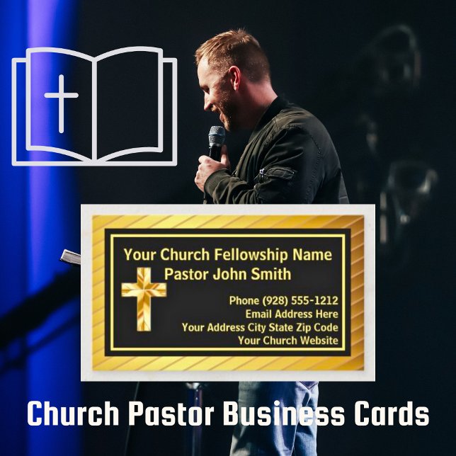Church Pastor Classy Or Et Cartes de visite Noirs (Your Church Fellowship Name Pastor Business Cards)