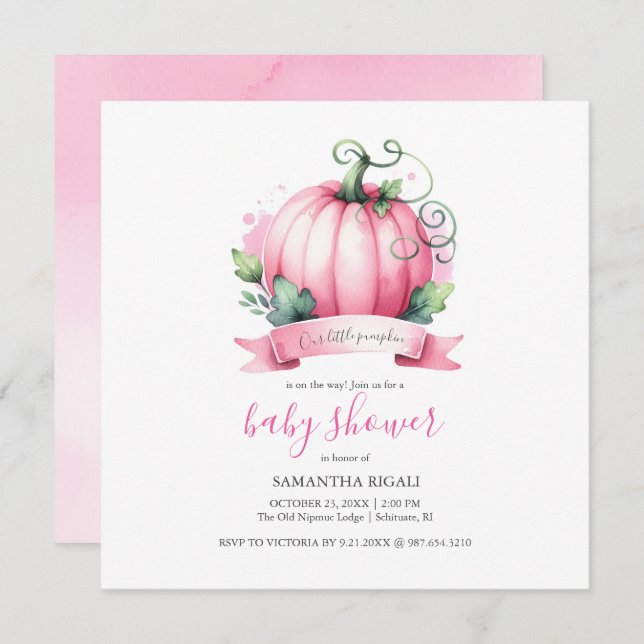 Chute Baby Douche Invitations Petite fille Citroui (Devant / Derrière)