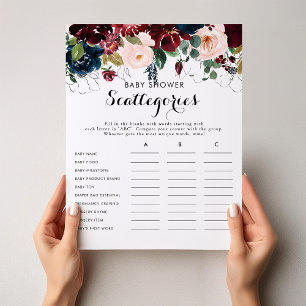 Chute Baby shower Floral Scattegories Jeu