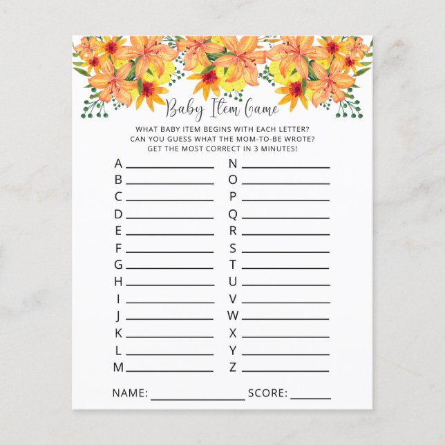 Chute citrouille Baby Item Jeu. Jeu baby shower (Devant)