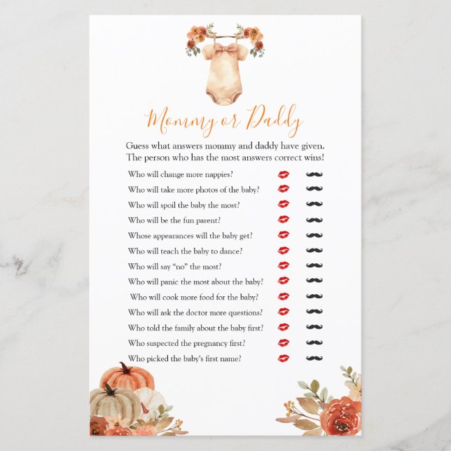 Chute Citrouille Floral Vêtements de bébé maman ou (Devant)