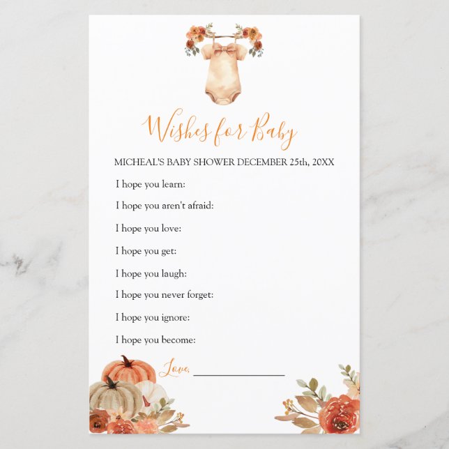 Chute Citrouille Floral Vêtements de bébé Voeux po (Devant)