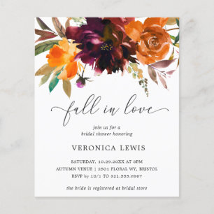 Chute d'amour Budget Nuptiale Douche Invitation