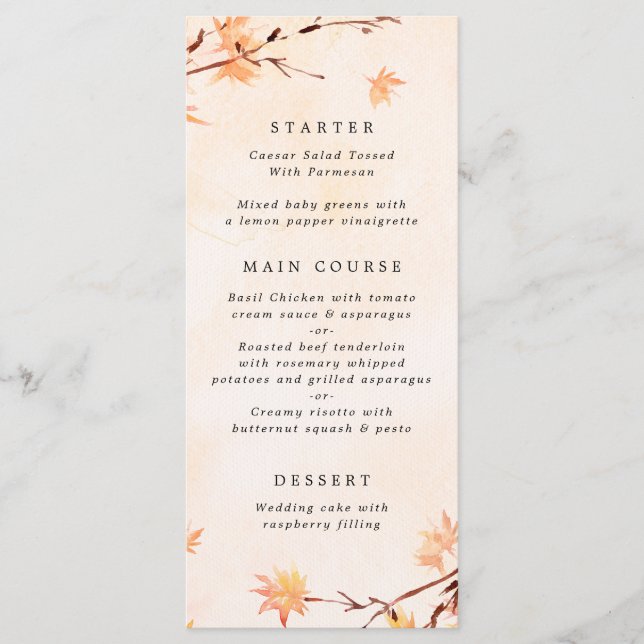 Chute d'amour Feuilles d'automne Menu Mariage (Devant)
