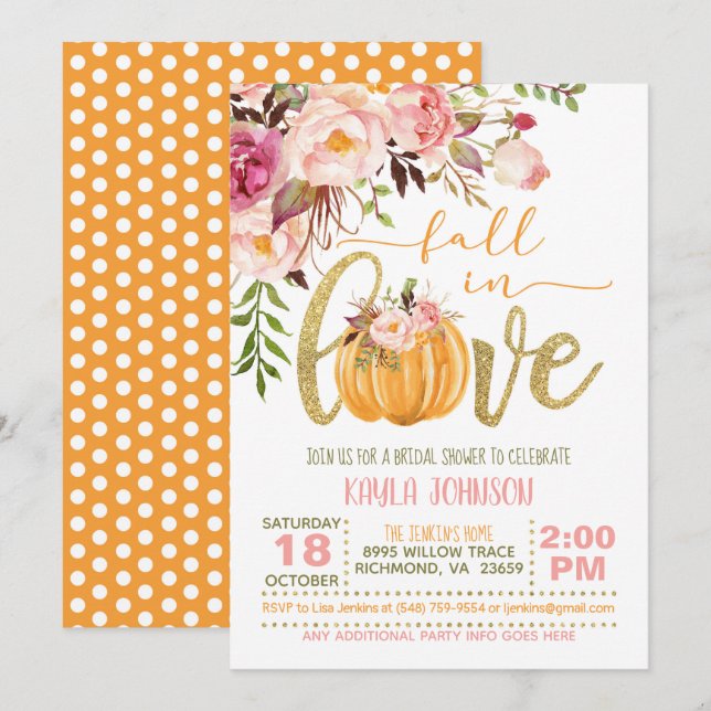 Chute d'amour Invitation à la douche nuptiale - OD (Devant / Derrière)