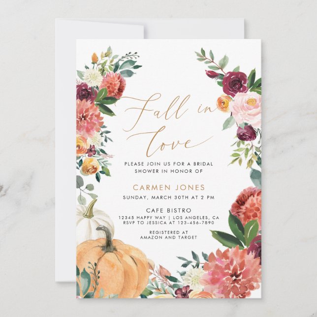 Chute d'amour Invitation de douche nuptiale, Flora (Devant)