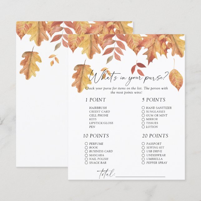 Chute de feuilles - Qu'y a-t-il dans votre sac à m (Devant / Derrière)