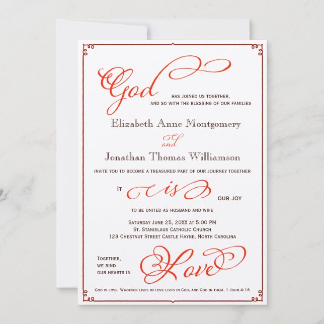 Chute Dieu est Amour Faire-part de mariage chrétie (Devant)