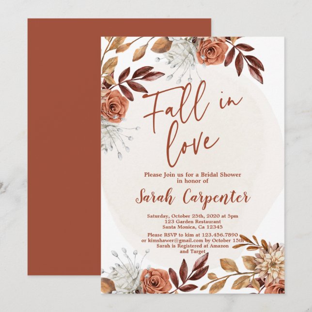 Chute en amour Automne nuptiale douche Invitation (Devant / Derrière)