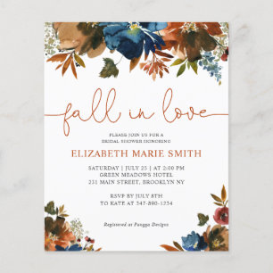 Chute en amour Blue Floral Bridal Shower Invitatio