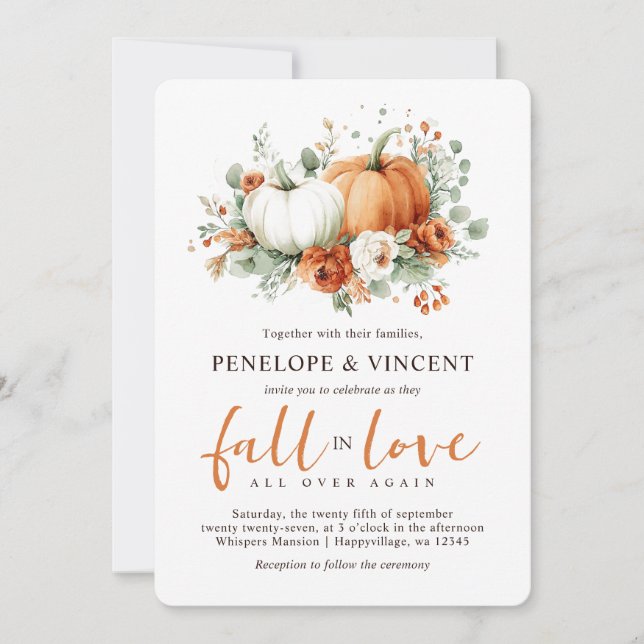 Chute en Amour Citrouille Faire-part de mariage (Devant)