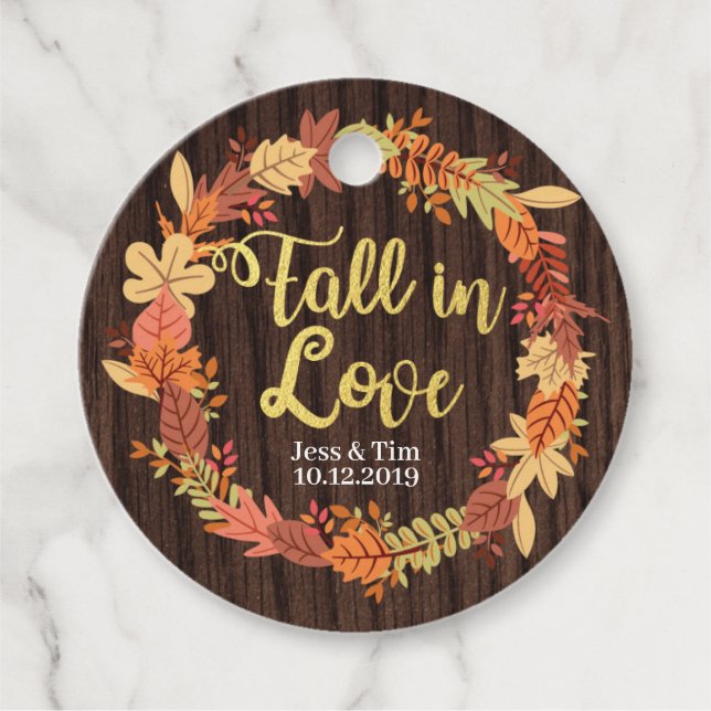 Chute en amour étiquette de faveur. Wreath bois ru (Devant)