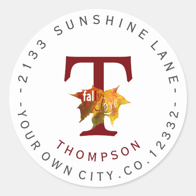 Chute en amour Monogramme Étiquette de adresse cir (Devant)