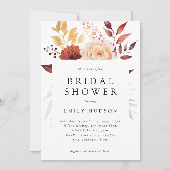 Chute Floral Boho Bridal Showée Invitation (Devant)