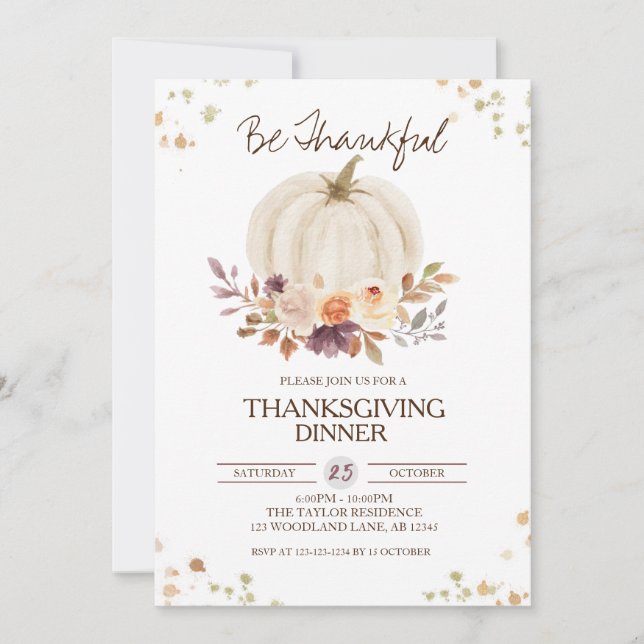 Chute Floral Citrouille Thanksgiving Invitation (Devant)