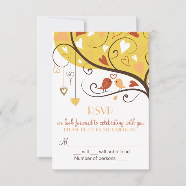Chute lunaire Lovebirds d'automne RSVP Invitations (Devant)