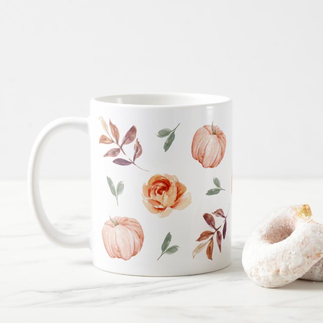 Chute Orange Citrouille Mug, 11 oz de café Mug (Avec donut)