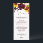 Chute Sunflower Roses Bourgogne Rouge Mariage Menu<br><div class="desc">Tournesol d'automne et Rose Watercolor Mariage Menu : Ce menu mariage d'automne/automne présente des tournesols aquarelles et des fleurs bordeaux avec verdure. Le dos tient vos initiales dans un cadre rustique tournesol et rose.Vous pouvez ajouter du texte à l'arrière en cliquant sur "customiser plus loin".</div>