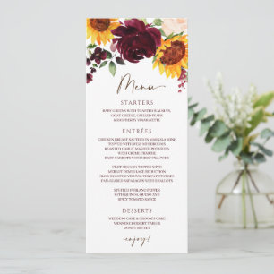 Chute Sunflower Roses Bourgogne Rouge Mariage Menu