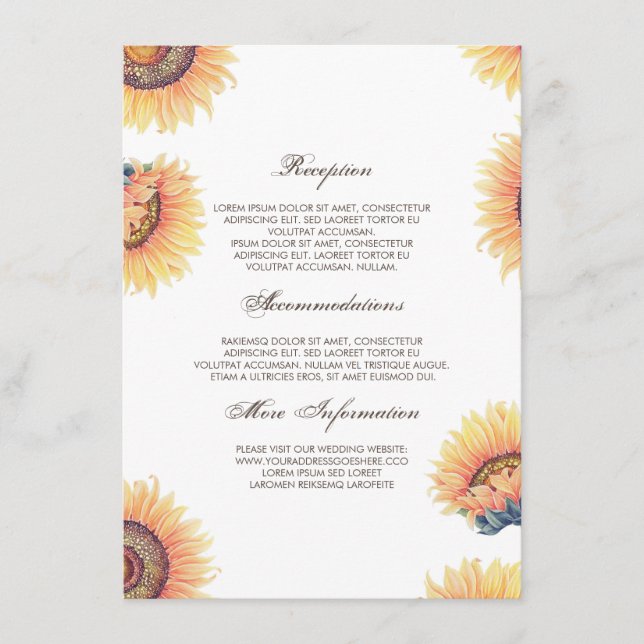 Chute Sunflowers Information Mariage Carte d'invit (Devant)