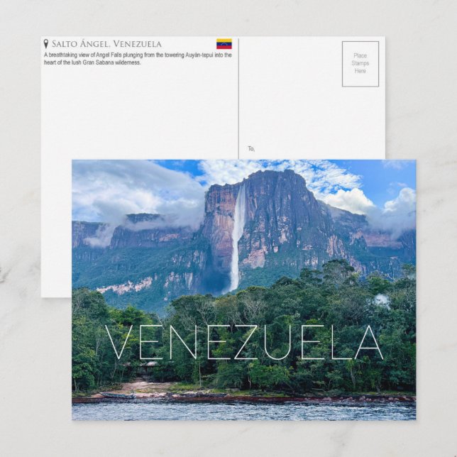 Chutes d'Ange, Carte Postale de Voyage Venezuela (Devant / Derrière)