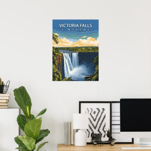 Chutes Victoria – Affiche de voyage rétro du Zimba