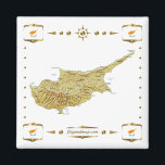 Chypre Carte   Indicateurs Magnet<br><div class="desc">Cette conception comprend une carte chypriote à l'intérieur d'une frontière arborant le drapeau national. Le design fonctionne le mieux sur les magnets carrés. Vous pouvez ajouter votre propre texte/graphique à l'aide de la fonction "Customiser !". © 2010 FlagAndMap. Carte dérivée des images à l'adresse suivante : http://www.lib.utexas.edu/maps/</div>