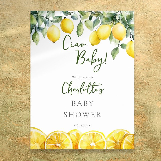 Ciao Baby Citron Citrus Baby shower Affiche de bie (Ciao Baby Lemon Citrus Baby Shower Welcome Sign)
