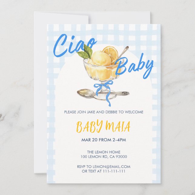 Ciao Baby Lemon Sorbet Baby shower Invitation (Devant)