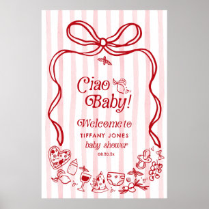 Ciao Baby Red Bow Italie Baby shower Affiche de bi