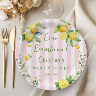 Ciao Bambina Baby Shower Assiette en Papier Citron