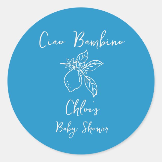 Ciao Bambino Autocollant Rond de Baby Shower Dessi (Devant)
