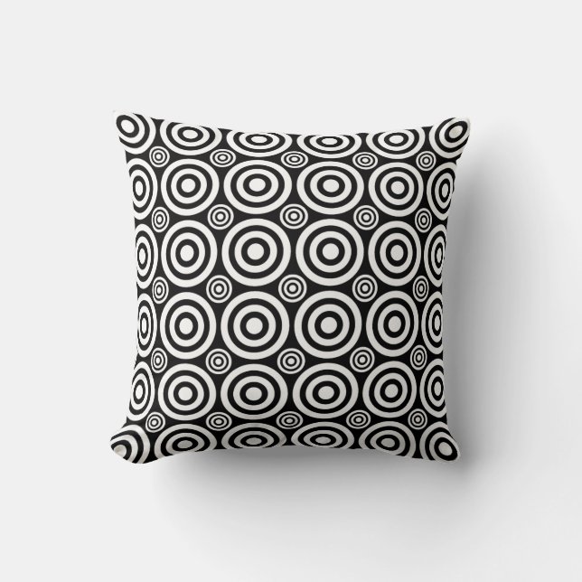 Cible Bullseye, Blanc sur Sq Noir. Coussin décorat (Recto)