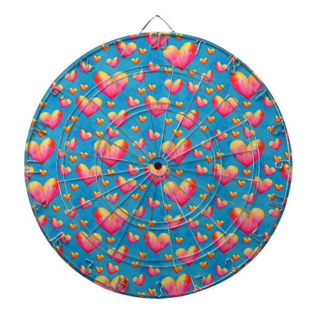 Cible de fléchettes à coeurs aquarelles multicolor (Devant)