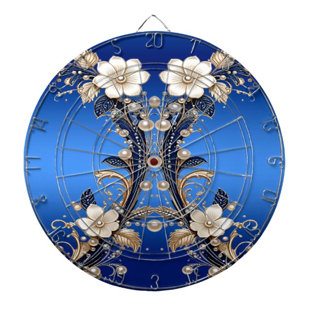 Cible de fléchettes à embellissement floral bleu b (Devant)