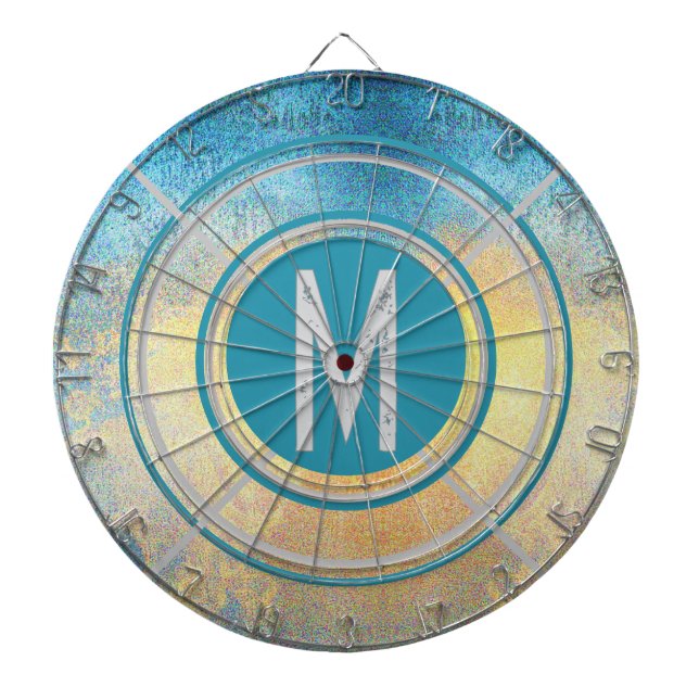 Cible de fléchettes à monogramme Crème Jaune Bleu  (Devant)