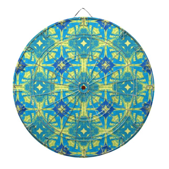 Cible De Fléchettes Abstrait bleu et jaune (Devant)