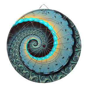 Cible De Fléchettes Abstraite spirale d'art fractal bleu turquoise ora
