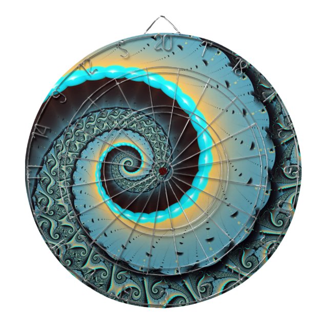 Cible De Fléchettes Abstraite spirale d'art fractal bleu turquoise ora (Devant)