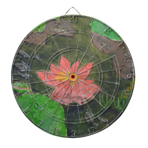 Cible De Fléchettes Acrylique sur toile, nénuphar rose et feuilles ver