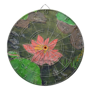 Cible De Fléchettes Acrylique sur toile, nénuphar rose et feuilles ver