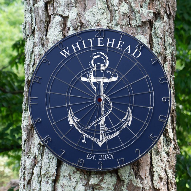 Cible De Fléchettes Ancre de monogramme nautique bleu marine (Personalized nautical anchor design. Great for a family reunion, wedding, or family gift.)