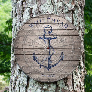 Cible De Fléchettes Ancre de monogramme nautique bois beige