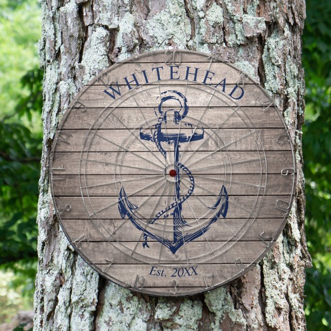 Cible De Fléchettes Ancre Monogramme nautique Bois beige (Personalized nautical anchor design. Great for a family reunion, wedding, or family gift.)
