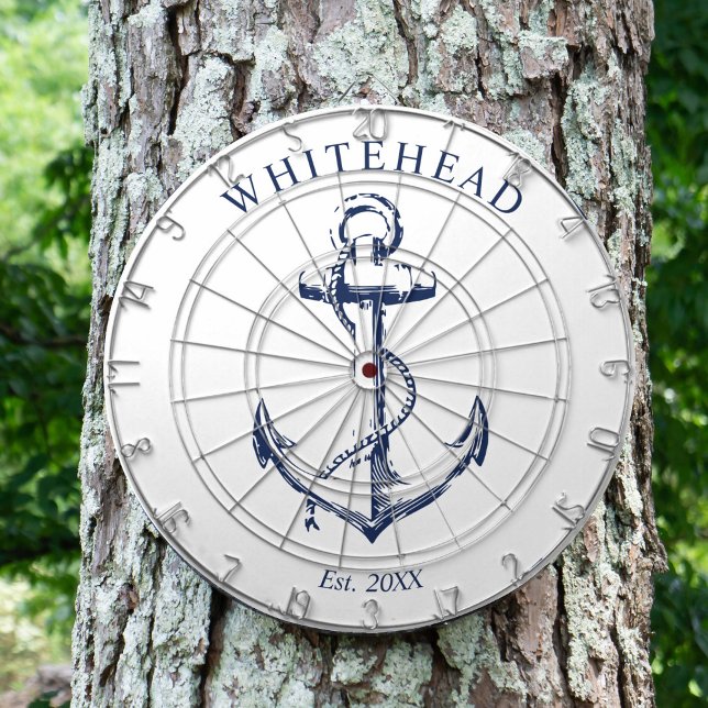 Cible De Fléchettes Ancre monographique marine blanche (Personalized nautical anchor design. Great for a family reunion, wedding, or family gift.)