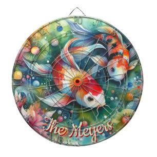 Cible De Fléchettes Aquarelle Whimsical Koi Fish Personnalisée