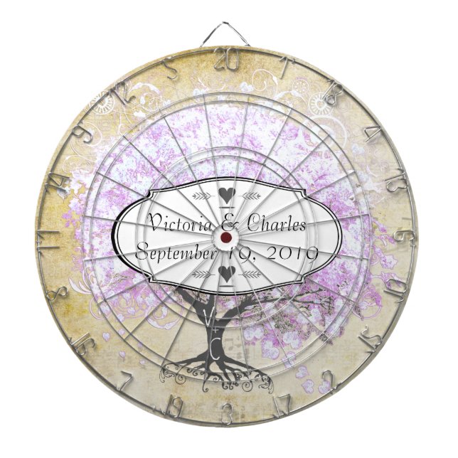 Cible De Fléchettes Arbre de mariage au cœur de feuilles de lavande (Devant)