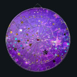 Cible De Fléchettes Arrière - plan de feuille violet avec étoiles<br><div class="desc">Violet facture arrière - plan avec l'or et les étoiles bleues. Arrière - plan avec étoiles.</div>