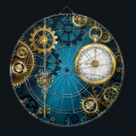 Cible De Fléchettes Arrière - plan turquoise à vapeur avec Gears<br><div class="desc">arrière - plan turquoise,  texturé,  steampunk avec laiton et or,  clé en argent et horloge. Style Steampunk.</div>